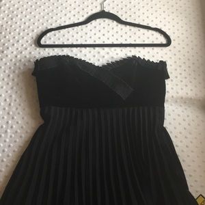 Betsey Johnson dress black strapless velvet pleats